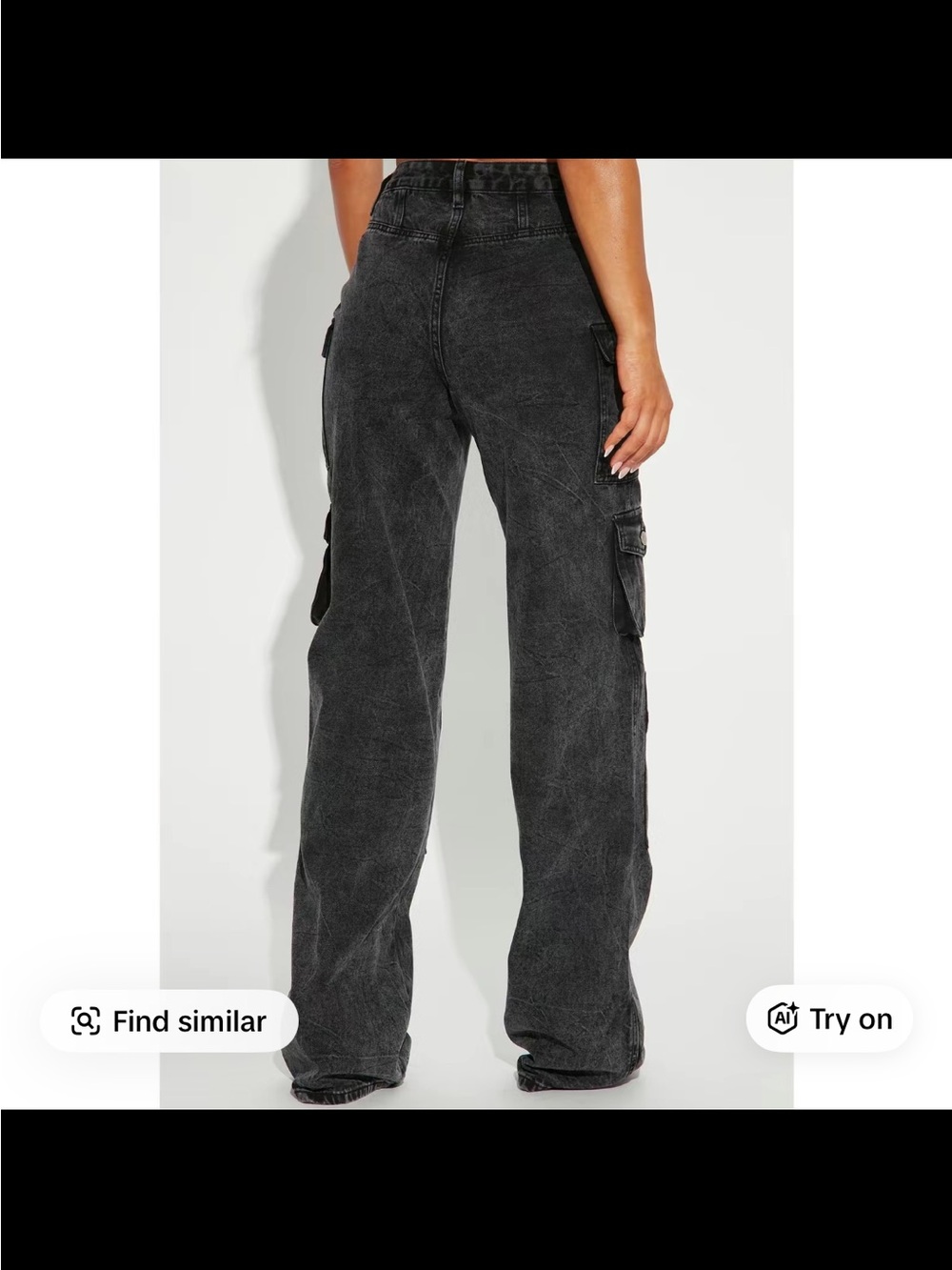 Fashion Nova NWT Black Cargo Wide-Leg Jeans - Picture 2 of 3